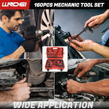LLNDEI 160-Piece Mechanics Tool Set, Metric Socket Set 1/2 1/4 3/8 inch Drive Professional Tool Kit, CR-V Deep & Shallow Kit with Quick Release Ratchet - size: 160-Piece 1/2" & 3/8" & 1/4" Drive Socket Set