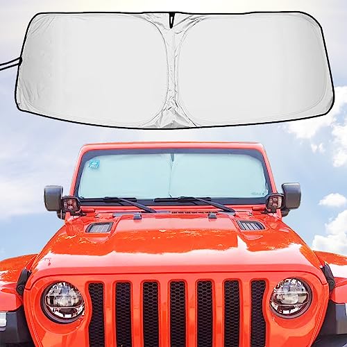 XHRING Windshield Sun Shade Custom Fit for Jeep Wrangler JL 2000-2026 JK Gladiator Rubicon Sahara 4XE JKU Sport S Mojave X TJ Accessories, Front Window Sunshade Sun Visor Shield for Wrangler Gladiator