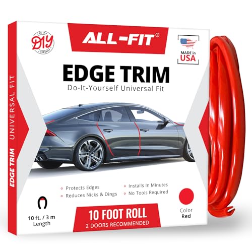 All-Fit Automotive Car Door Edge Protector – Universal DIY Edge Trim to Prevent Scratches & Dings – Flexible Adhesive Molding Trim for Cars, Trucks & SUVs (10 Ft - Red) - color: Red