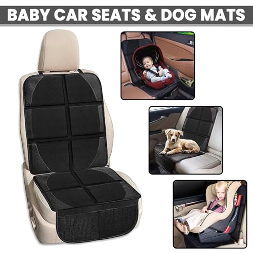Car Seat Protector for Child and Baby Car Seats, Premium Fabric Waterproof Cover with Non-Slip Backing, Thick Padding, and Storage Pockets - Universal Size for Baby, Pet, and Vehicle Protection