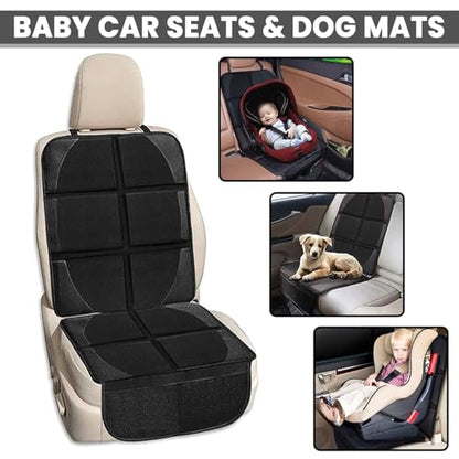 Car Seat Protector for Child and Baby Car Seats, Premium Fabric Waterproof Cover with Non-Slip Backing, Thick Padding, and Storage Pockets - Universal Size for Baby, Pet, and Vehicle Protection