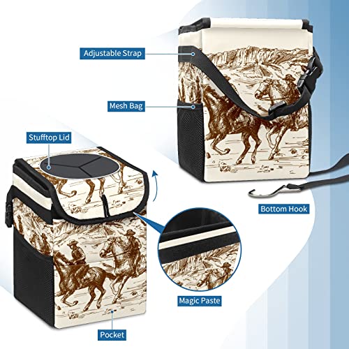 Wild Western Cowboy Car Trash Can with Lid Collapsible Reusable Waterproof Car Garage Bag,Automotive Garbage Can,Car Accessories Interior Car Organizer - color: 220120411