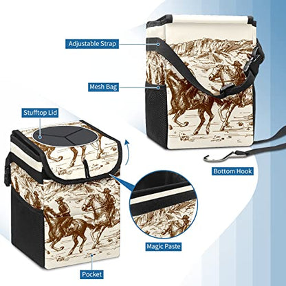 Wild Western Cowboy Car Trash Can with Lid Collapsible Reusable Waterproof Car Garage Bag,Automotive Garbage Can,Car Accessories Interior Car Organizer - color: 220120411