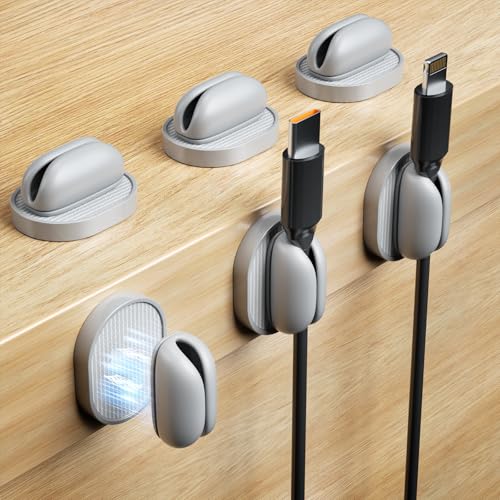 6 Pack Magnetic Cable Clips, Adjustable Cord Holder for Under Desk Cable Management, Adhesive Charger Wire Organizer Keeper for Home Office Desk Phone Car Wall Desktop Nightstand (Gray) - color: 6-Gray