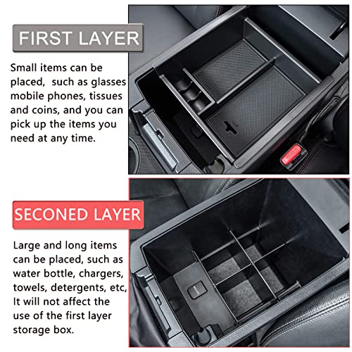 JDMCAR Center Console Organizer Set Compatible with 2010-2024 Toyota 4Runner Accessories Insert ABS Black Compartment Divider Armrest Tray (2-Pack) - color: Black-tray and divider