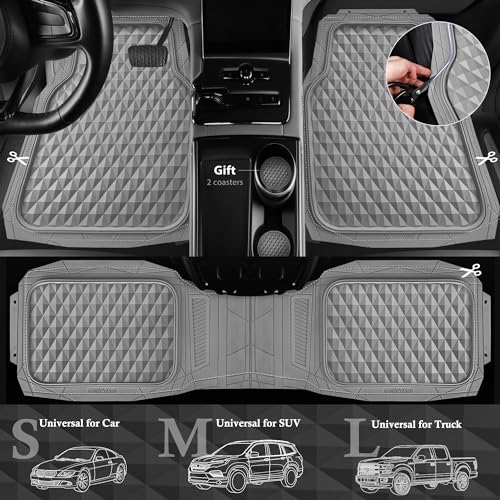 CAR PASS Heavy Duty Rubber Car Mats, Gray Deep Dish All-Weather Car Floor Mat Full Set Durable Anti-Slip 3D Rhombus Waterproof Trim Fit Liner Universal Fit Automotive,Sedan,SUV,Truck, 3 Pcs Light Gray - color: Slate Gray