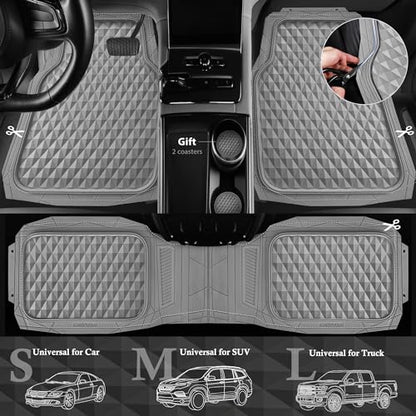 CAR PASS Heavy Duty Rubber Car Mats, Gray Deep Dish All-Weather Car Floor Mat Full Set Durable Anti-Slip 3D Rhombus Waterproof Trim Fit Liner Universal Fit Automotive,Sedan,SUV,Truck, 3 Pcs Light Gray - color: Slate Gray