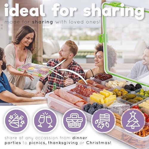 Create-ables Large Snackle Box Container Reel Bites Large Snack Container for Travel, 21-Compartment Snackle Box with Adjustable Dividers, Dishwasher Safe – 14 inch - size: 14 inch
