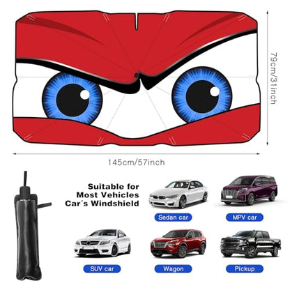 Upgraded Car Windshield Sun Shade Umbrella, Car Shade Front Windshield Sun Shade, Foldable Umbrella for Block UV Rays & Sun Heat Protection, 57"X31" - color: Red