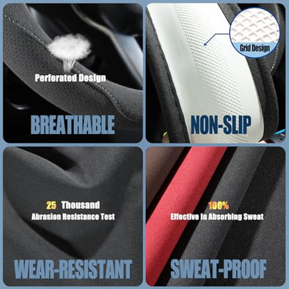 14 inch Gray Suede D Shaped Steering Wheel Cover, Breathable Non-Slip Sweat-Proof Wear-Resistant No Pilling, Warm in Winter and Cool in Summer - color: Gray, size: D Shape-S[13.5''-14'']