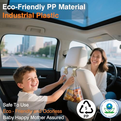 Car Seat Hooks & Purse Holder - 4 Pack Boxed,55 lb Heavy Duty,Eco PP Car Hooks for Purse/Bag/Baby Gear/Gym Bag/Groceries/Cup/,Fits 0.32-0.55”Car Headrest Rods (Beige) - color: Beige