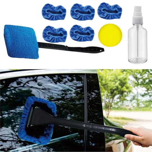 8pcs Car Windshield Cleaning Tool, Windshield Cleaner with with 5 Little Microfiber Pads that can be Washed/reused, Window Cleaner Tool, for Auto Glass Wiper (Blue) (Blue) - color: blue