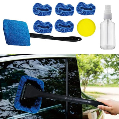 8pcs Car Windshield Cleaning Tool, Windshield Cleaner with with 5 Little Microfiber Pads that can be Washed/reused, Window Cleaner Tool, for Auto Glass Wiper (Blue) (Blue) - color: blue