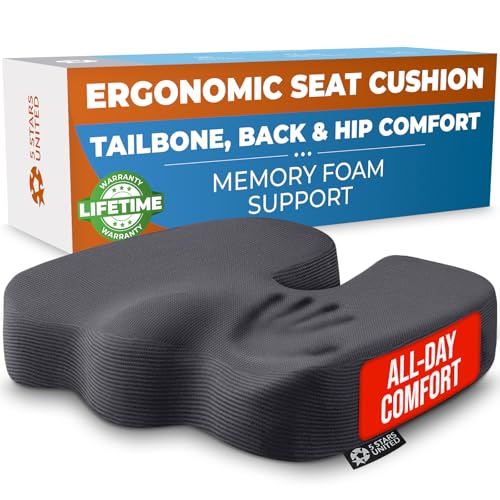5 STARS UNITED Seat Cushion - Memory Foam Chair Cushion for Tailbone Pain Relief - Ergonomic Support for Coccyx, Sciatica & Butt - Office, Desk & Gaming Chair, Car Seat, Wheelchair, Airplane, D Gray - color: Dark Gray Mesh, size: Large