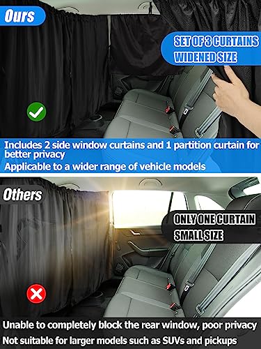 PAMASE Set of 3 Car Window Shades - 95% Light Blocking Sunshades, 1 Privacy Divider Curtains & 2 Side Window Covers, Wide Sedan SUV Accessories for Kids Baby Travel Camping Nap Sleeping