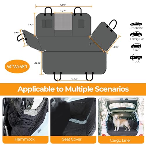 YSSOA Dog Car Seat Cover for Back Seat, Durable Waterproof Nonslip Pets Hammock with Mesh Window and Storage Pocket, Suitable for Cars, Trucks, SUVs, Standard - size: Standard(54" W x 58" L)