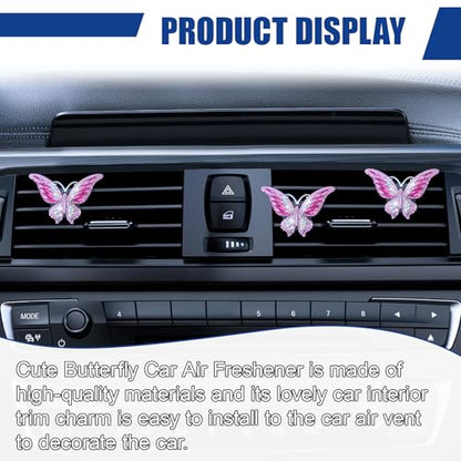 3PCS Bling Butterfly Car Vent Clip, Rhinestone Car Dashboard Air Vent Trim Clips, Auto Air Fresheners Outlet Clip, Auto Interior Diffuser Decoration Accessories for Women Present(Rose) - size: Rose Red