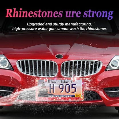 OKLPF Rhinestone Bling License Plate Frames for Women - Sparkle with Glitter Crystals & Diamond Bedazzled License Plate Cover, Fits Standard US Plates, Comes with Anti-Theft Screws & Gift Box(Red) - color: Red, size: 2pc