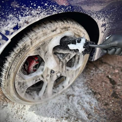 Wheel Barrel Brush | Deep Barrel Cleaning with Low Profile Access | Woven Microfibre Head Safe for Gloss Black | Steel Braid Core for Caliper Clearance