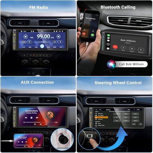 REAKOSOUND 6.9" Single Din Car Stereo with Apple CarPlay & Android Auto, Single Din Touchscreen Radio, Car Stereo with Bluetooth, Backup Camera, GPS Navigation, Mirror Link, FM/AM, EQ, USB, SWC, MIC