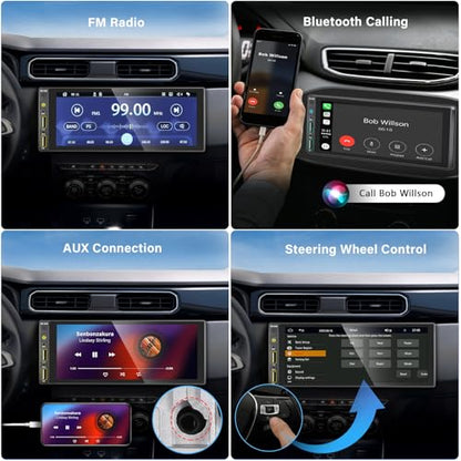 REAKOSOUND 6.9" Single Din Car Stereo with Apple CarPlay & Android Auto, Single Din Touchscreen Radio, Car Stereo with Bluetooth, Backup Camera, GPS Navigation, Mirror Link, FM/AM, EQ, USB, SWC, MIC