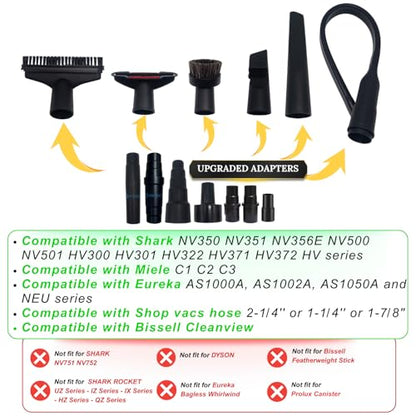 Replacement Vacuum Attachments & Brushes plus Universal Adapter Kit Compatible with Shop Vacs 2-1/4'' 1-7/8'' 1-3/8'' 1-1/4 Inch- Flexible Vacuum Crevice Attachment Tool for Shop Vac Accessories