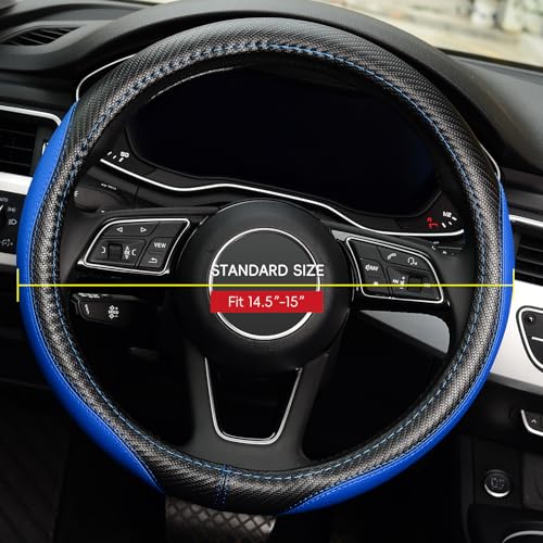 LABBYWAY Microfiber Leather Auto Car Steering Wheel Cover, Universal Fit 15 Inch Anti-Slip Wheel Protector, Blue - color: Fiber Blue