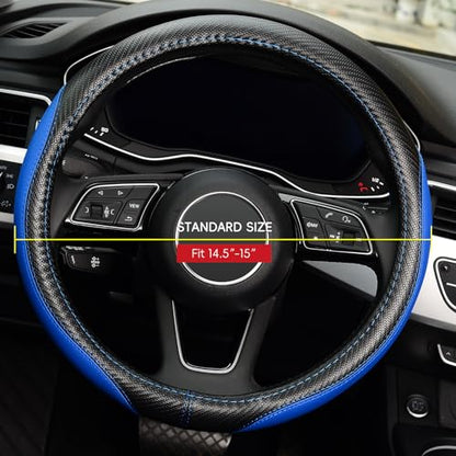 LABBYWAY Microfiber Leather Auto Car Steering Wheel Cover, Universal Fit 15 Inch Anti-Slip Wheel Protector, Blue - color: Fiber Blue