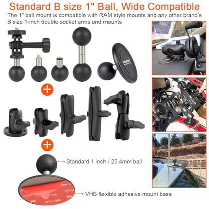 Flex Adhesive Ball Base with B Size 1" Ball Compatible with RAM Mounts Double Socket Arm 1 inch Ball Adhesive Mount Adapter for Motorcycle/Car Phone Holder, Car Dashboards, Flat and Curved