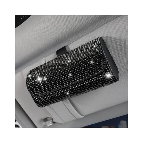 Osilly Bling Car Sunglass Holder for Sun Visor, Sparkling Crystal Leather Automotive Eyeglasses Mount Clip Organizer with Hidden Magnetic Closure for Men Women, Universal for SUV Truck Van（Black） - color: Black