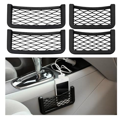 Dickno 4 PCS Car Pocket Phone Net, Universal Seat Side Storage Net Bag with Double Sided Tape, Automotive Frame Storage Net Pocket, Vehicle Interior Organizer for Phone Purse Bag - size: 4PCS