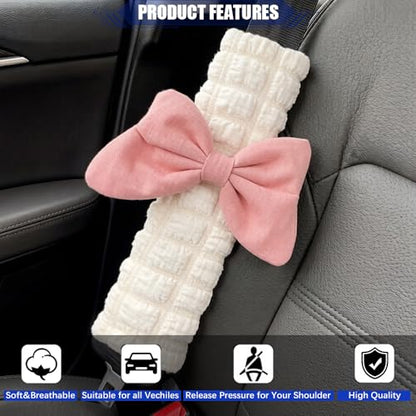 JDDRY 2PC Car Seat Belt Covers Pads,Seat Strap Pads,Auto Seat Belt Pad,Fit for Most Vehicles,Car Interior Accessories(Bowknot-Pink) - color: Bowknot-Pink