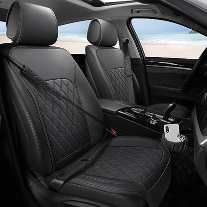 Front Car Seat Covers - Leather Seat Covers with Storage Pocket and Two Belt Pads, Anti-Slip Waterproof Universal Seat Covers for Cars Fit Cars Trucks SUV(Black,2 Pack) - color: Black