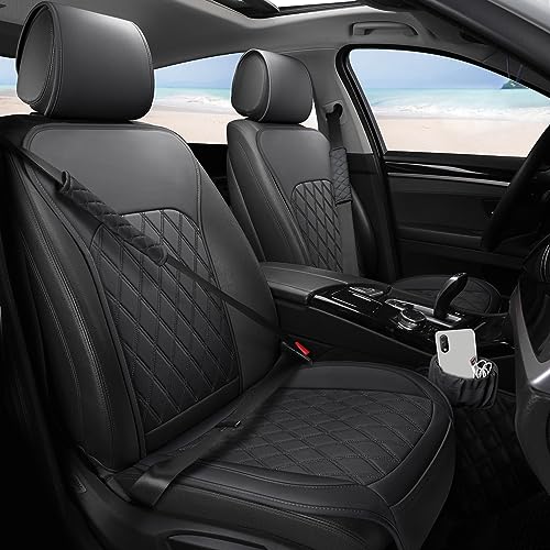 Front Car Seat Covers - Leather Seat Covers with Storage Pocket and Two Belt Pads, Anti-Slip Waterproof Universal Seat Covers for Cars Fit Cars Trucks SUV(Black,2 Pack) - color: Black
