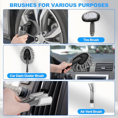 THINKWORK Car Detailing Kit, Car Detailing Brush Set, Car Cleaning Drill Brush Kit with Extension Pole, Professional Auto Detailing Supplies for Automobile Interior Exterior Wheels - size: 27PCS