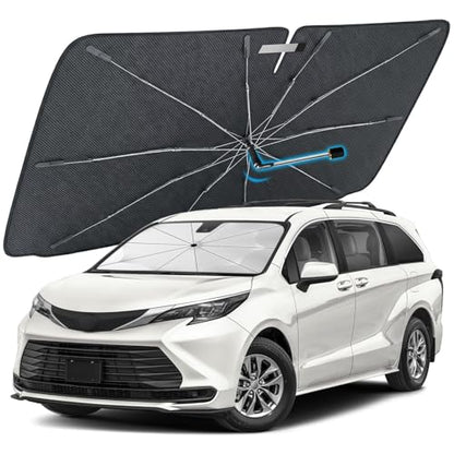 [2026 Upgraded] Windshield Sun Shade Umbrella, Front Window Sunshade with Thermo Shield Fabric, Foldable Car Sun Visor for Heat Reduction and Interior Protection (XX-Large-63 L x 36" W) - size: XX-Large