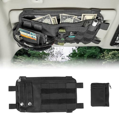 Car Visor Organizer with Coin Pouch, MOLLE Sun Visor Organizer for Cars, Trucks, SUVs, Zipper Pouch Car Accessories for Women Men