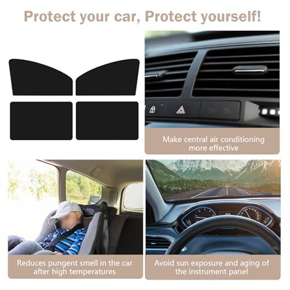 SLIMI 4 PCS Car Side Window Sun Shades,100% Block Light, Sun Protection and Heat Insulation Privacy Protection Window Shade, Universal Car Interior Sunshade Accessories, for Most Cars (Black)