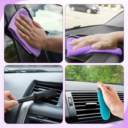 16 Pcs Windshield Cleaner Tool, Car Cleaning Kit with Various Detailing Brushes Set Spray Bottle Cleaner Towel Cleaning Gel Accessories Car Interior Detailing Kit for Windows Vents(Purple) - color: Purple