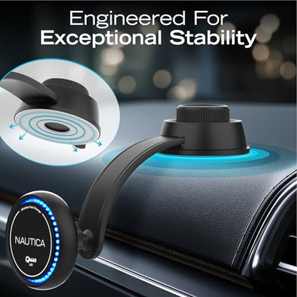 Nautica Turan QMAG Air - Wireless Magnetic Car Charger 15W with Cooling Fan and Ambient Light, Includes 4ft USB C Cable, Universal Phone Mount for iPhone 17, 16, Galaxy S25, S24, Pixel 10 and More
