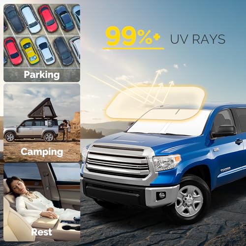 Car Windshield Sun Shade Compatible with 2007-2021 Toyota Tundra Accessories Foldable Front Window Sunshade Custom for Tundra Limited SR5 Platinum TRD Pro Pickup Windshield Cover Sun Visor - size: For 2007-2021 Toyota Tundra