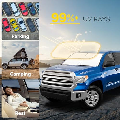 Car Windshield Sun Shade Compatible with 2007-2021 Toyota Tundra Accessories Foldable Front Window Sunshade Custom for Tundra Limited SR5 Platinum TRD Pro Pickup Windshield Cover Sun Visor - size: For 2007-2021 Toyota Tundra