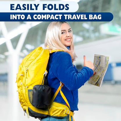 Travel Neck Pillow – 4-in-1 Set | Adjustable Memory Foam Airline Pillows for Sleeping on Long Flights, Earplugs, Eye Mask, & Cover | Cotton Cover, Hook-and-Loop Closure – Car and Train Use, G-Shaped