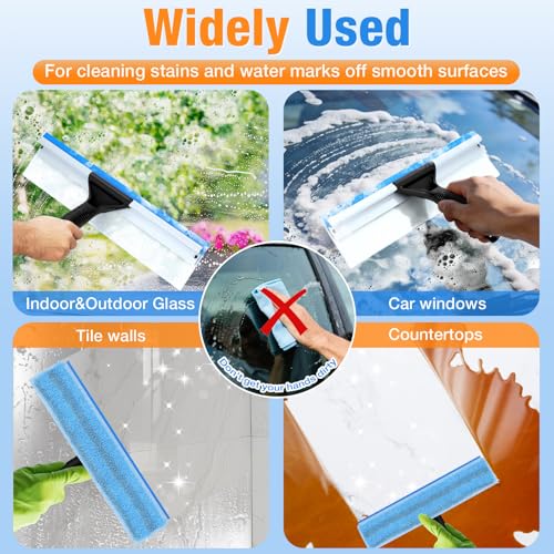 Window Squeegee for Home Window Cleaning – Squeegee and Microfiber Window Scrubber, Glass Squeegee for Shower Glass Door,Mirror,Car Windshield,Bathroom,Household Window Cleaner Tool,13.8",Blue