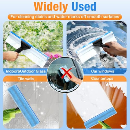 Window Squeegee for Home Window Cleaning – Squeegee and Microfiber Window Scrubber, Glass Squeegee for Shower Glass Door,Mirror,Car Windshield,Bathroom,Household Window Cleaner Tool,13.8",Blue