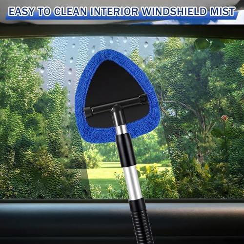 FoldTier 8 Pcs Car Windshield Cleaner Kits with Extendable Handle, 5 Microfiber Towel Pads, 1 Brush, 1 Empty Spray Bottle for Auto Glass Wiper Suvs Rvs & Home Windows(Blue) - color: Blue