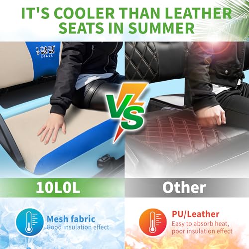 10L0L Golf Cart Seat Covers for Yamaha G29 Drive2 Club Car Precedent Tempo, Breathable Mesh Bench Seat Cover, No Drilling Front Seat Cushion, All-Season Comfort Gray Black - color: Beige and Blue