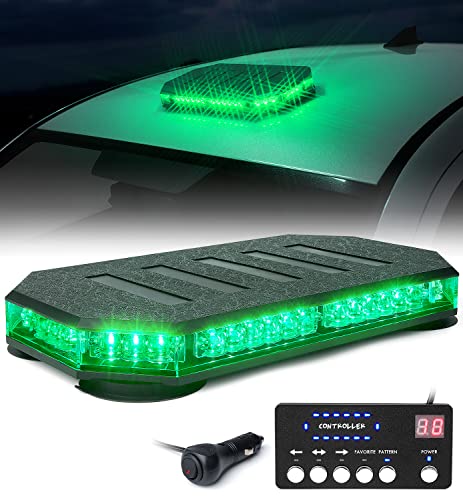 LUMENIX 42 LED Roof Top Strobe Beacon Light Bar Hazard Warning Emergency Flashing Plow Lights with Controller for Law Enforcement POV Vehicles Tow Trucks Snowplow Postal Cars Green (Patent Design) - color: Green