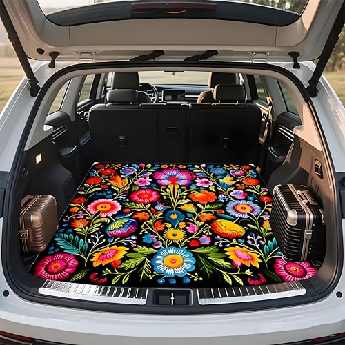 Universal Car Trunk Mat 29" x 39", Beautiful Flowers All Weather Trunk Protection Cargo Liner, Durable Cargo Mat Rear Trunk Liner, Stylish Vehicle Interior Accessories Suitable for Most Car Models - color: Beautiful Flowers