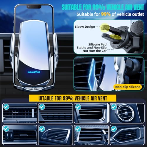 Wireless Car Charger, MAX 15W Fast Charging Auto Clamping, Sensing Phone Holder Mount, fit for iPhone 16 15 14 13 12 Pro Max Xs X, Samsung Galaxy S24 Ultra S23 S22 S21 S20 Note20 (1-Silver) - color: 1-Silver